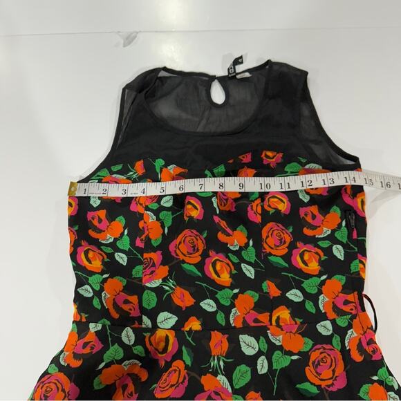 H&M Divided Black & Orange Floral Rose Print Sleeveless Dress Size 4 - Picture 9 of 11